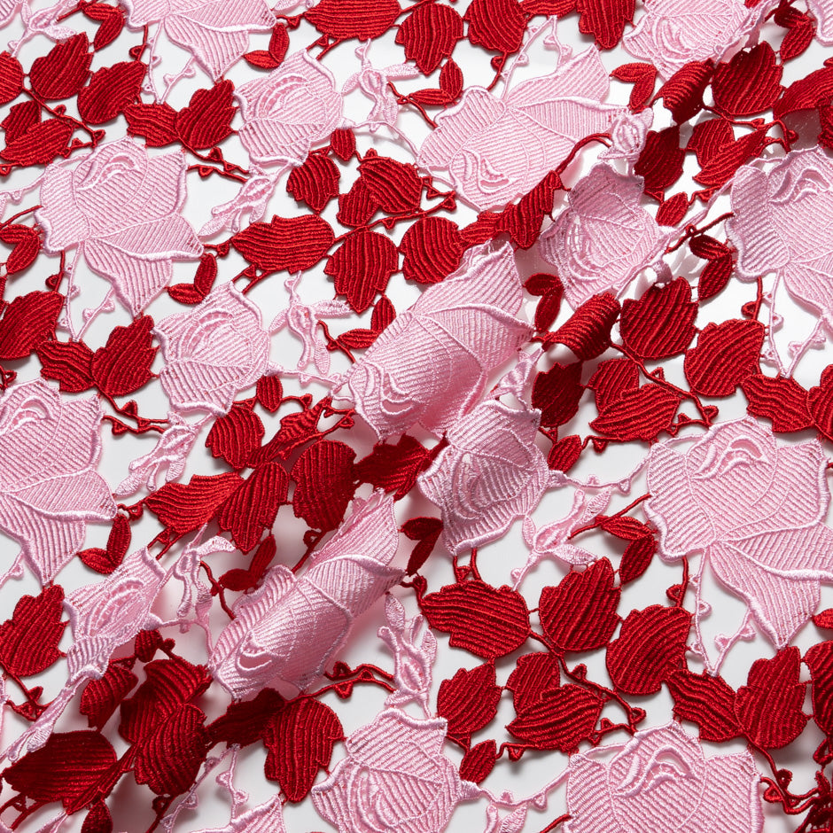 Baby Pink & Ruby Red Rose Guipure Lace