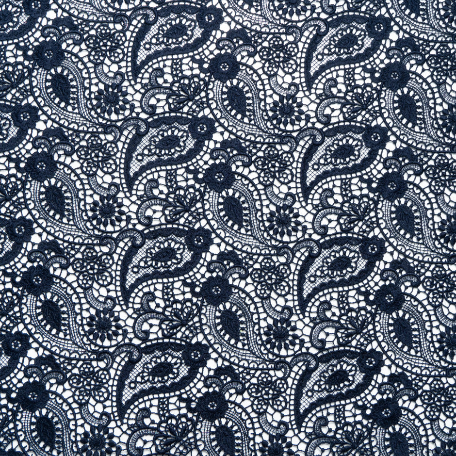 Dark Blue Paisley & Floral Guipure Lace