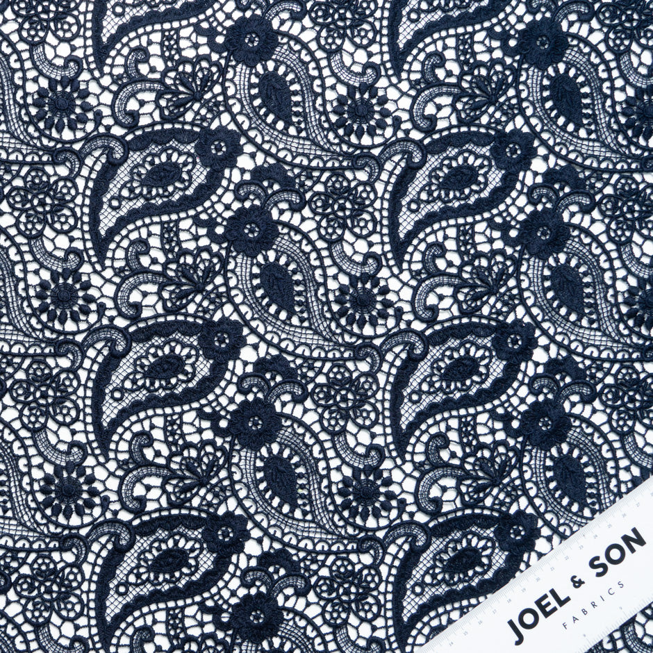 Dark Blue Paisley & Floral Guipure Lace