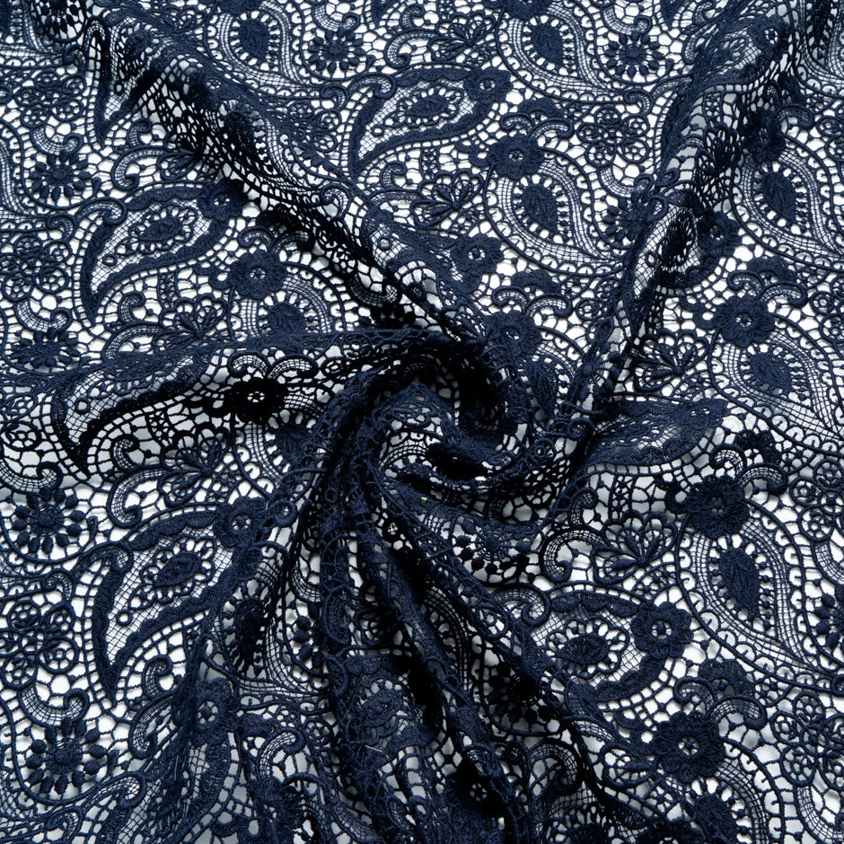 Dark Blue Paisley & Floral Guipure Lace