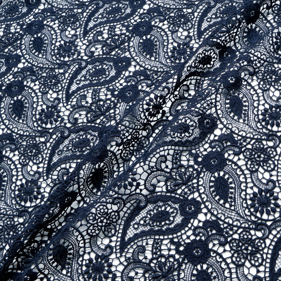 Dark Blue Paisley & Floral Guipure Lace