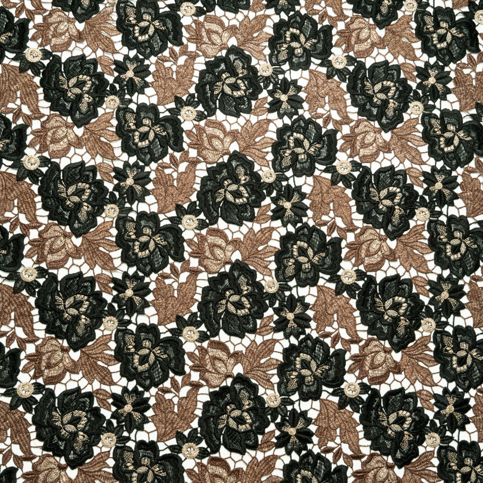 Brown & Black Metallic Floral Guipure Lace