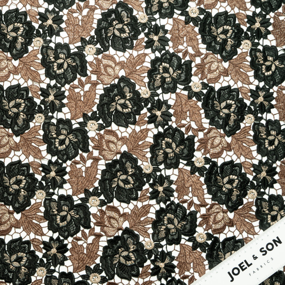 Brown & Black Metallic Floral Guipure Lace