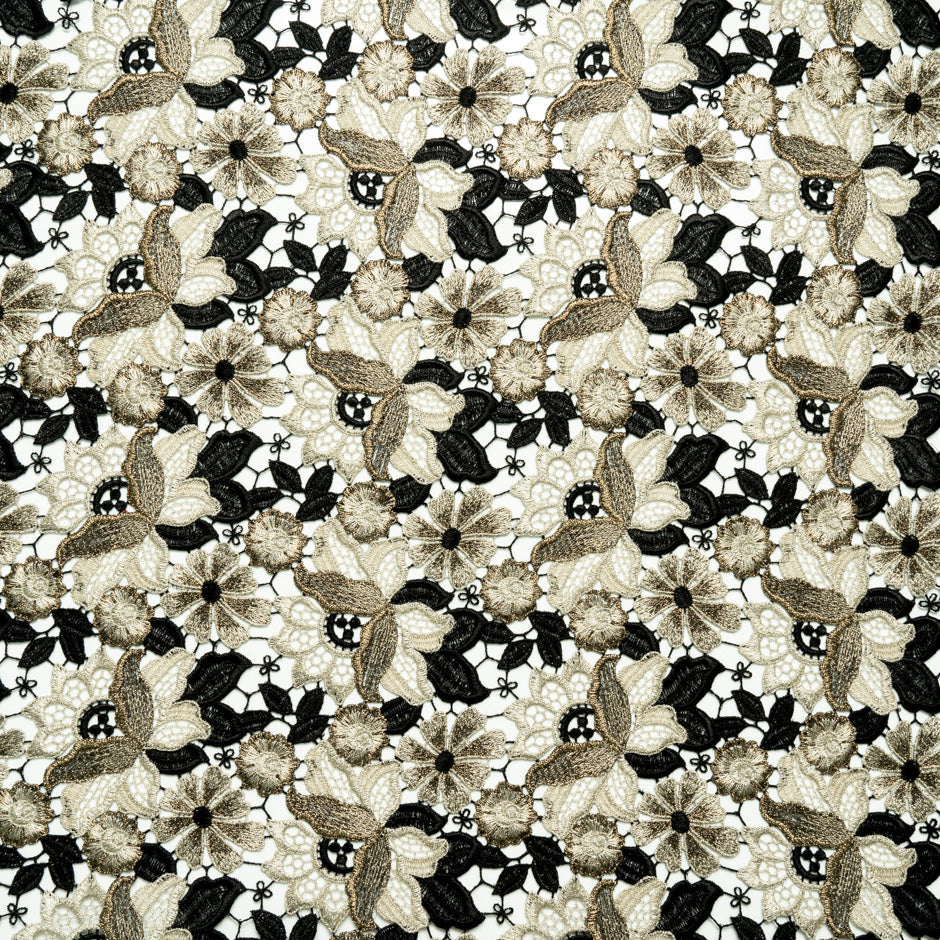 Black & Gold Metallic Floral Guipure Lace
