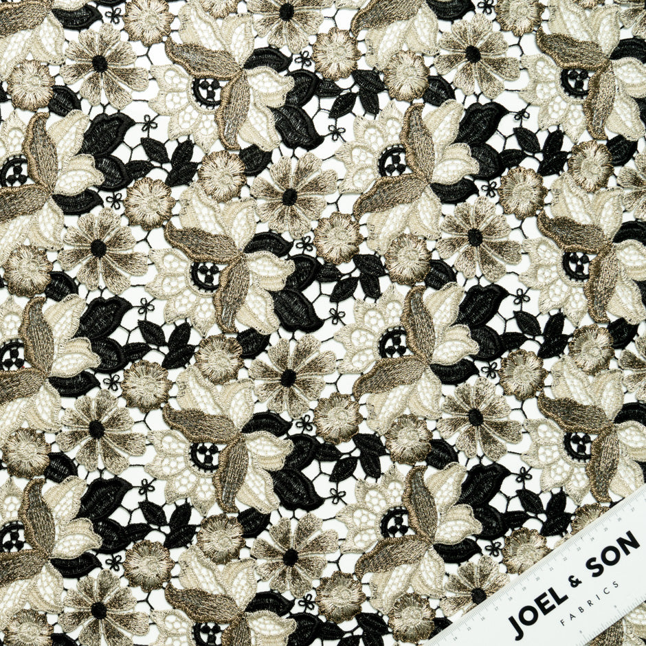 Black & Gold Metallic Floral Guipure Lace