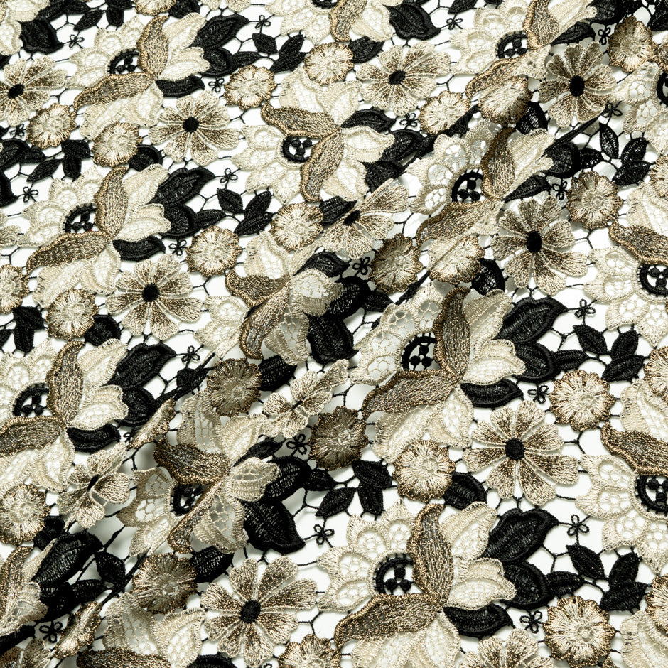 Black & Gold Metallic Floral Guipure Lace