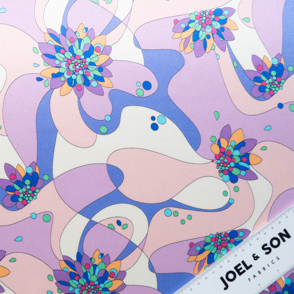 Pink, Lilac & Blue Retro Printed Silk & Cotton Blend