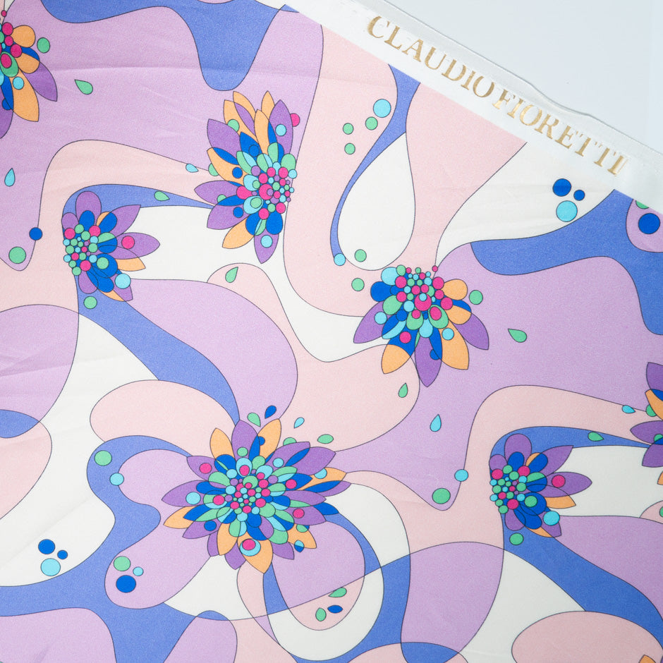 Pink, Lilac & Blue Retro Printed Silk & Cotton Blend