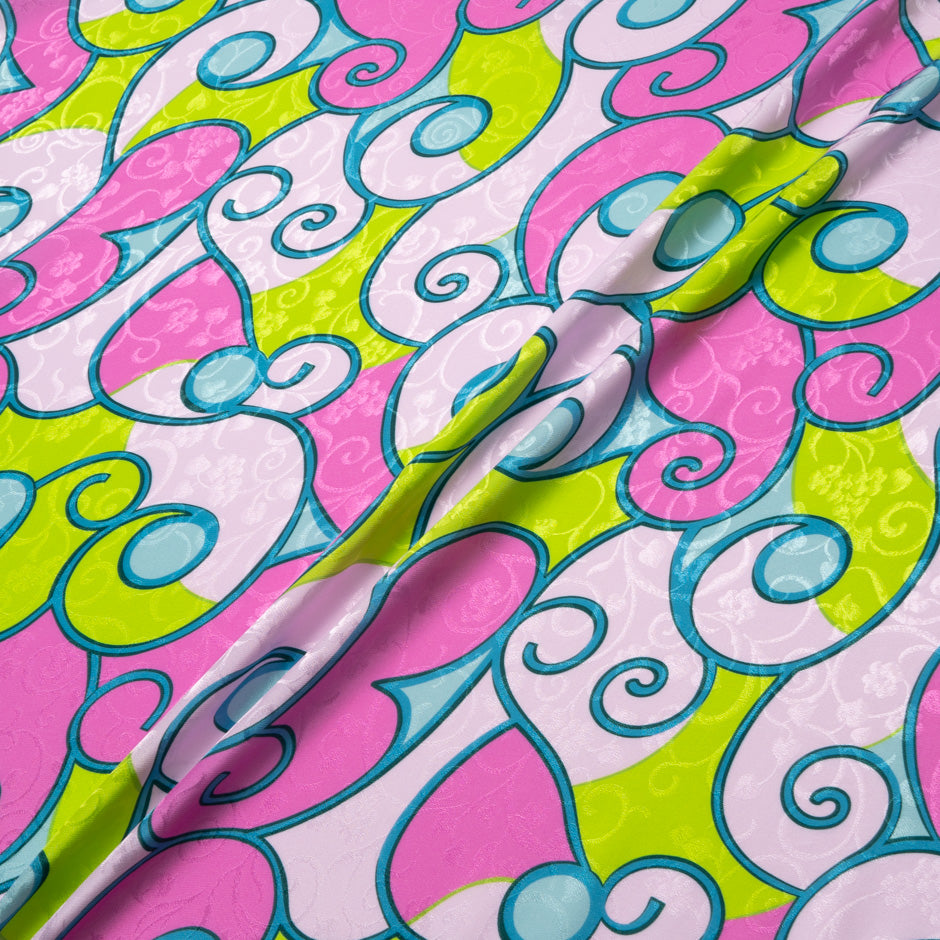 Pink & Bright Green Printed Silk Jacquard