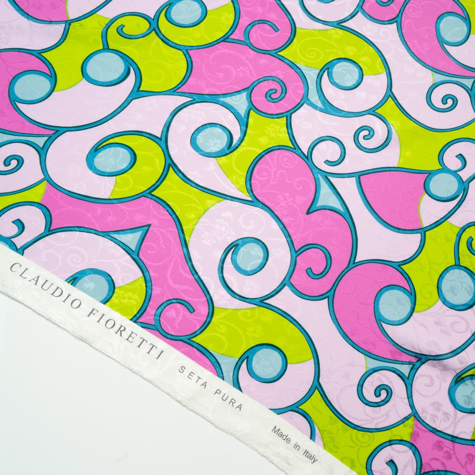 Pink & Bright Green Printed Silk Jacquard