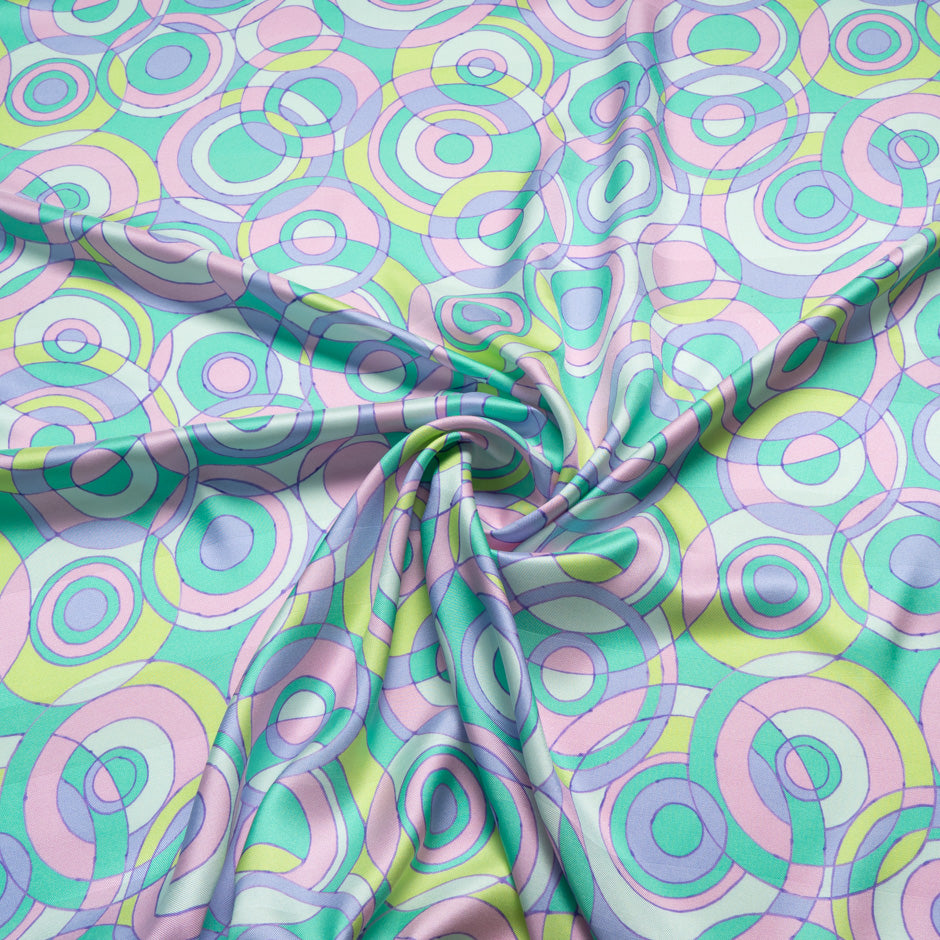 Pastel Coloured Geo Circle Printed Silk Twill