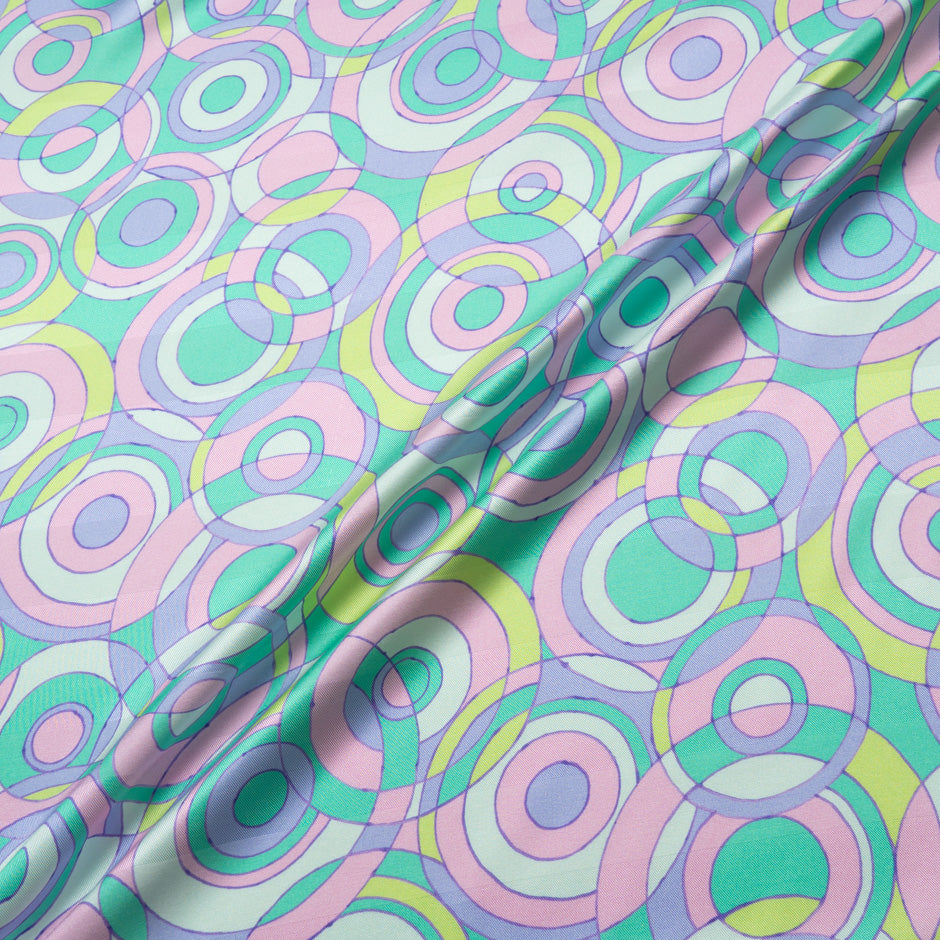 Pastel Coloured Geo Circle Printed Silk Twill