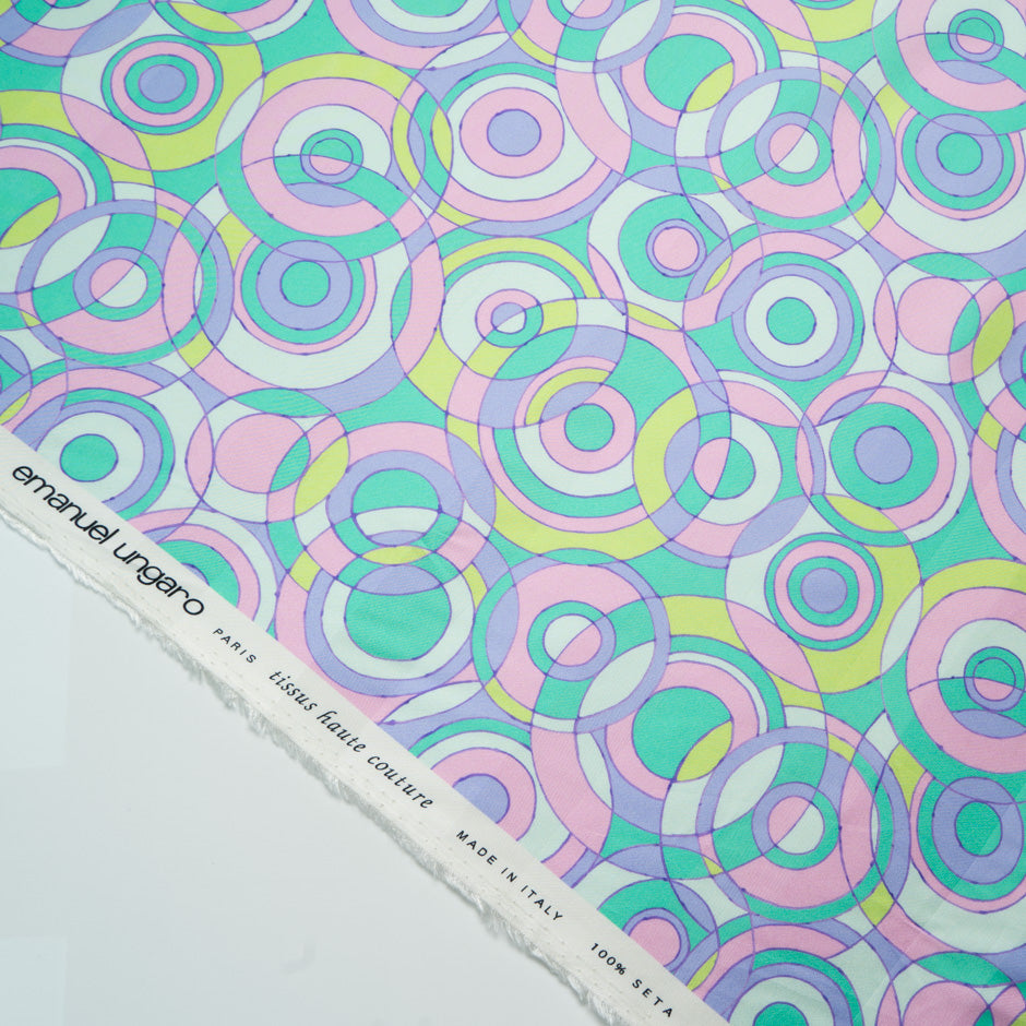 Pastel Coloured Geo Circle Printed Silk Twill