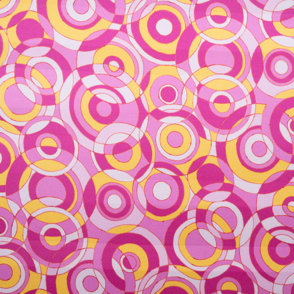 Fuchsia Pink & Yellow Geo Circle Printed Silk Twill