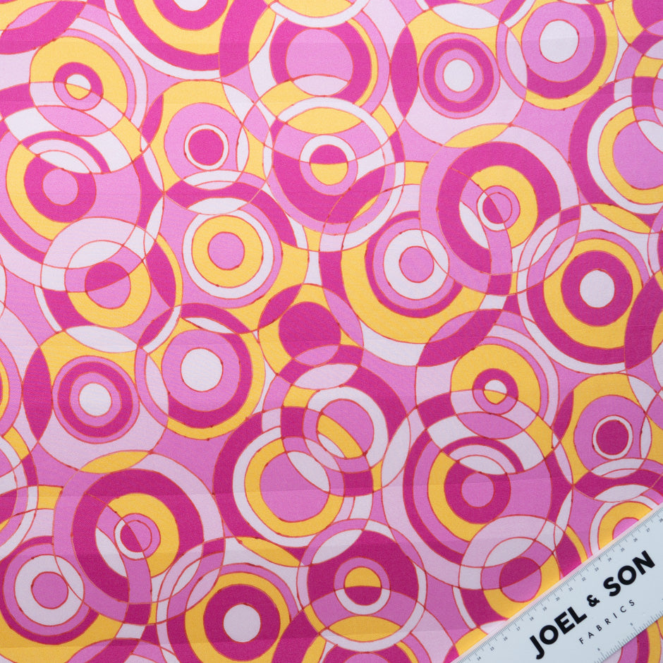 Fuchsia Pink & Yellow Geo Circle Printed Silk Twill