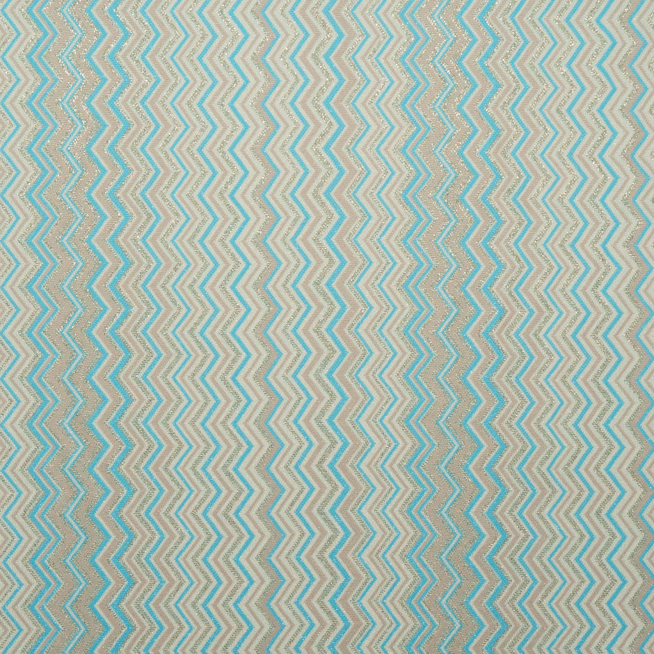Turquoise Blue & Beige Metallic Zigzag Knit