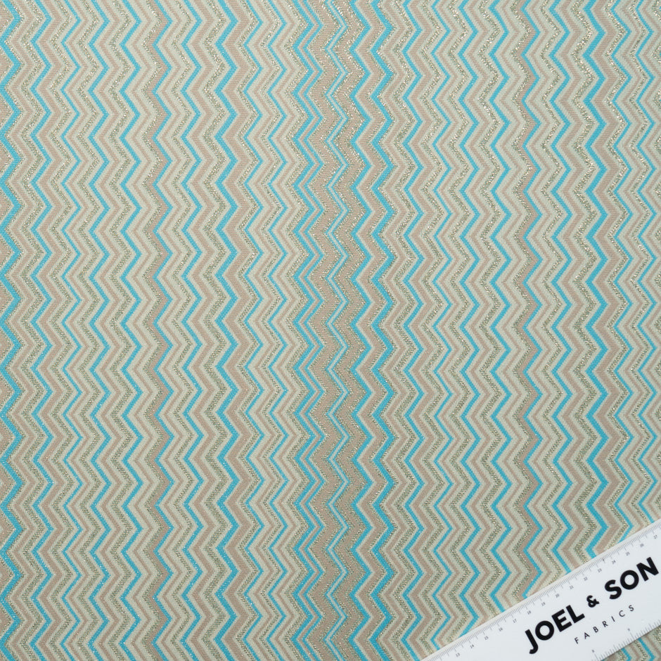 Turquoise Blue & Beige Metallic Zigzag Knit