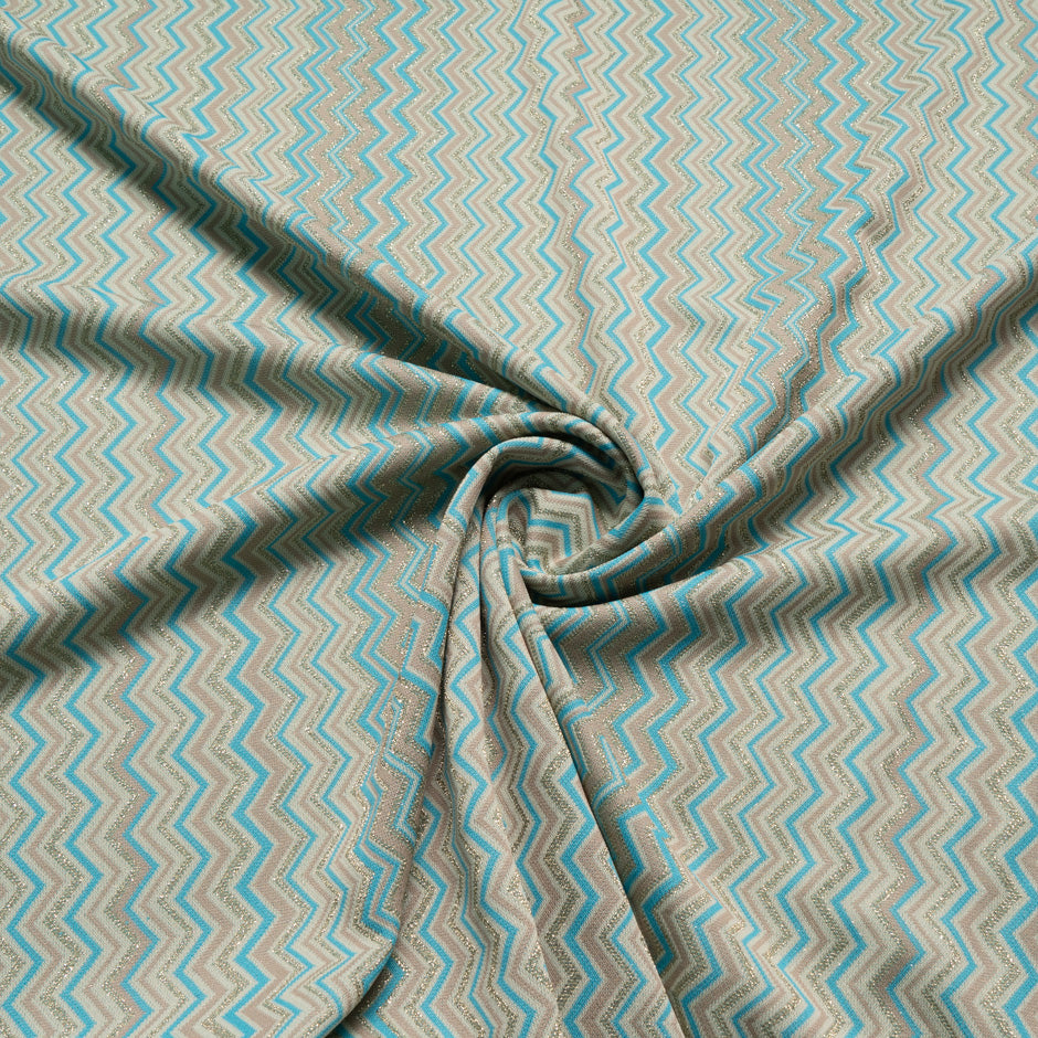 Turquoise Blue & Beige Metallic Zigzag Knit