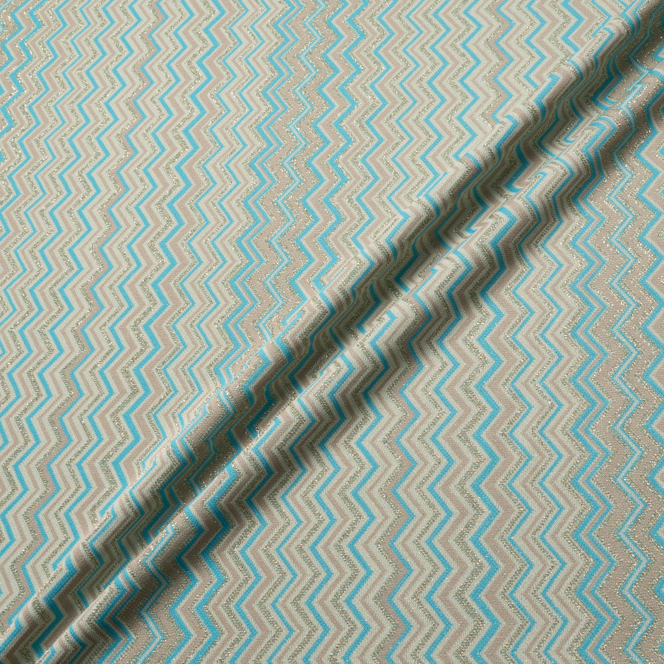 Turquoise Blue & Beige Metallic Zigzag Knit