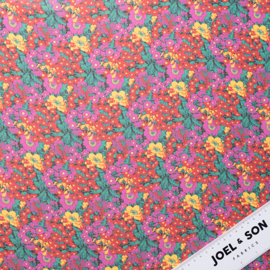 Red, Yellow & Pink Floral Printed Silk Georgette