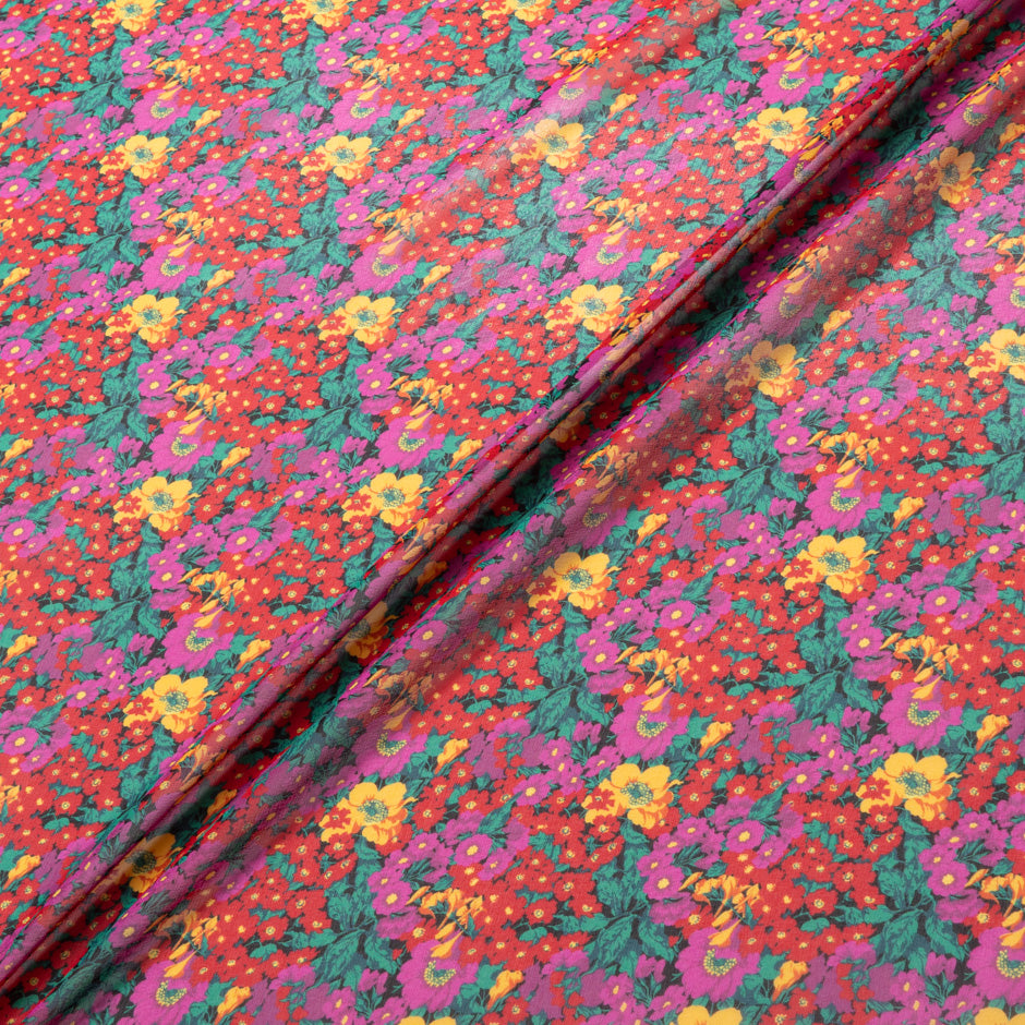 Red, Yellow & Pink Floral Printed Silk Georgette