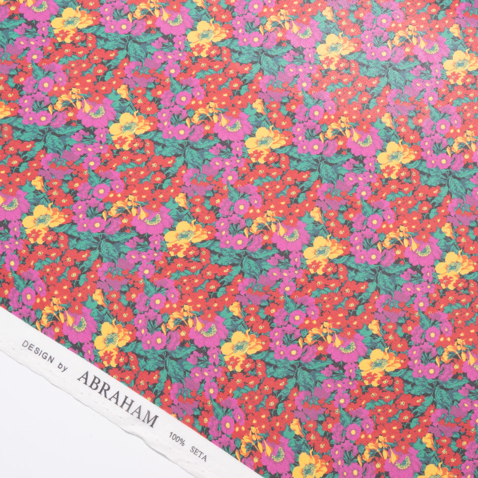 Red, Yellow & Pink Floral Printed Silk Georgette