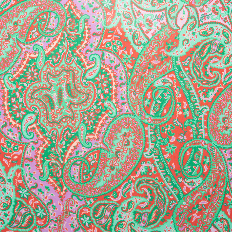 Red & Pink Paisley Printed Mint Green Silk Georgette