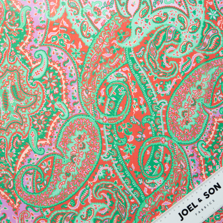 Red & Pink Paisley Printed Mint Green Silk Georgette