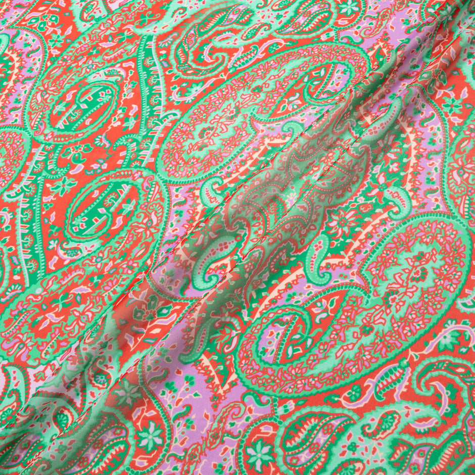 Red & Pink Paisley Printed Mint Green Silk Georgette