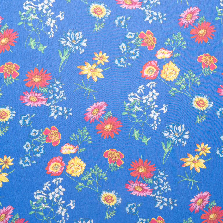 Multi Floral Printed Rich Blue Silk Georgette