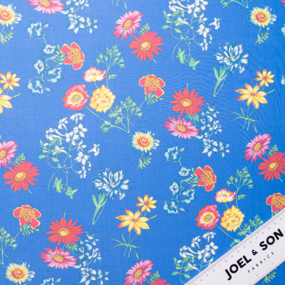 Multi Floral Printed Rich Blue Silk Georgette