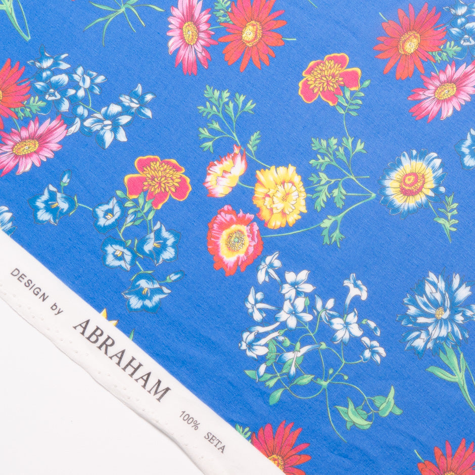 Multi Floral Printed Rich Blue Silk Georgette