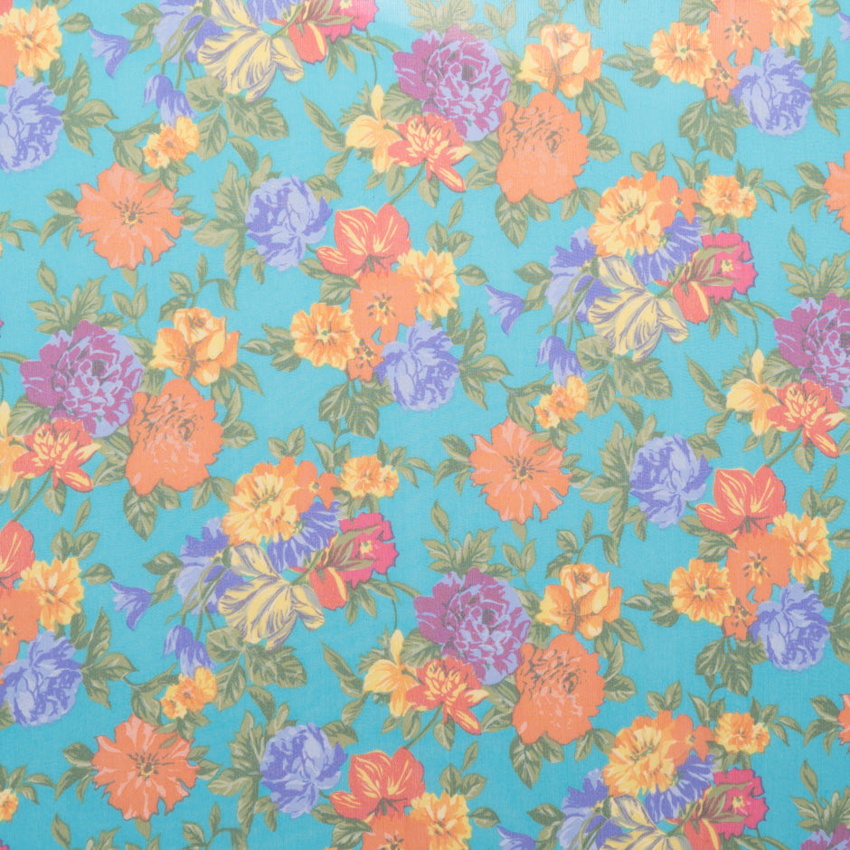 Multi-Coloured Floral Printed Blue Silk Georgette