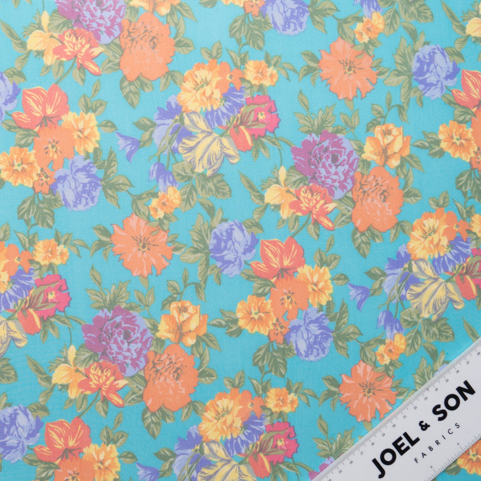 Multi-Coloured Floral Printed Blue Silk Georgette