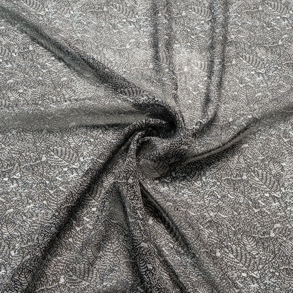 Monochrome Leaf Printed Pure Silk Georgette