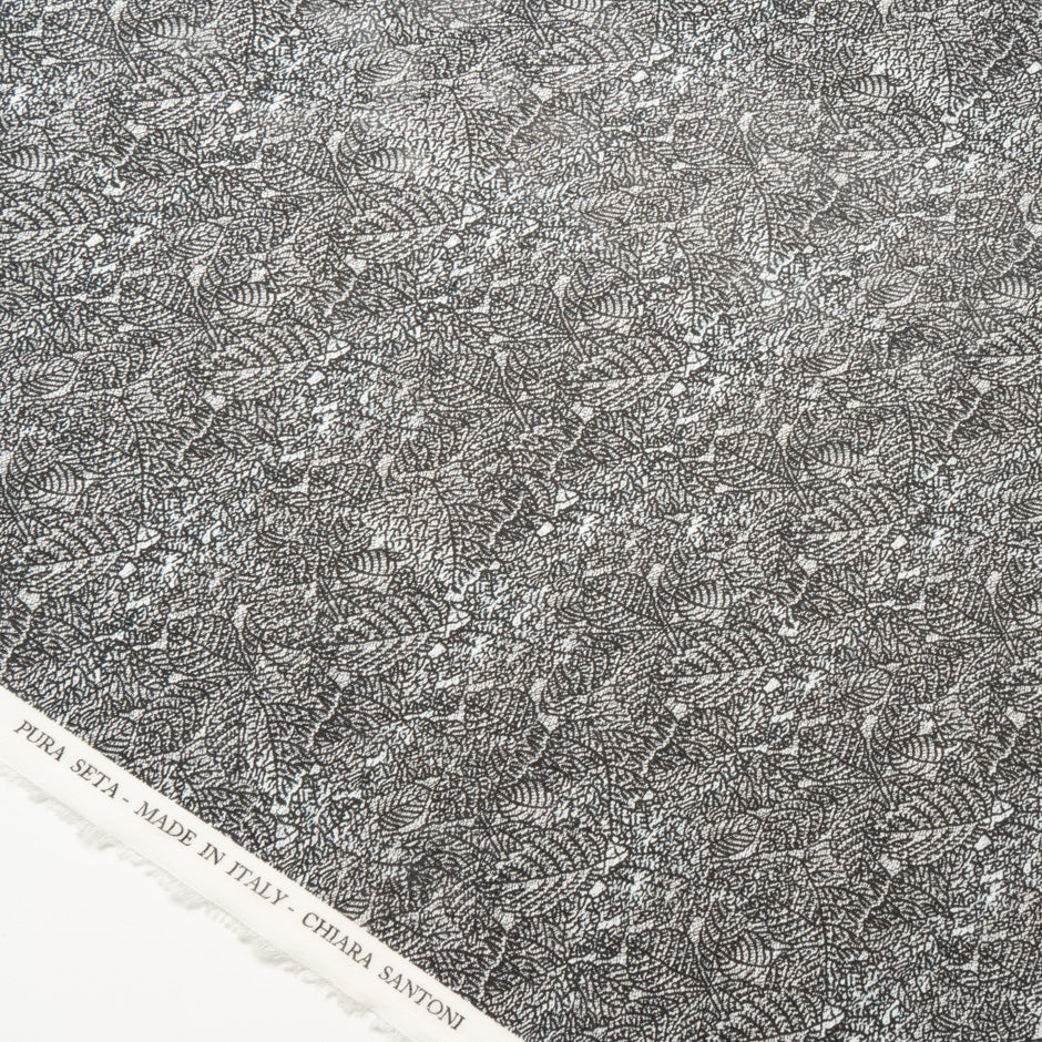 Monochrome Leaf Printed Pure Silk Georgette