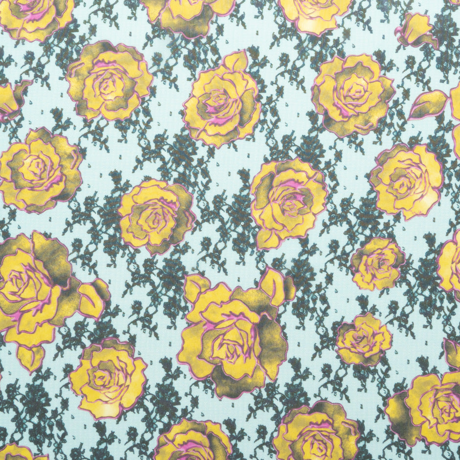 Yellow Rose & Lace Printed Silk Georgette
