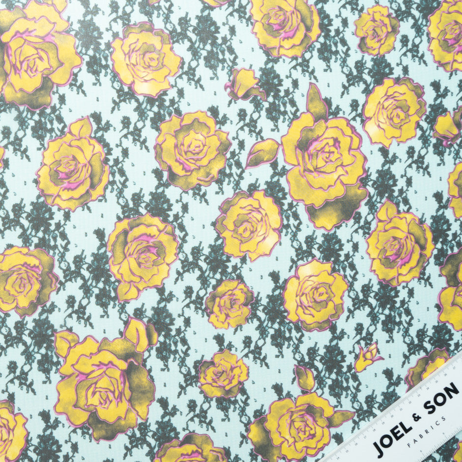 Yellow Rose & Lace Printed Silk Georgette