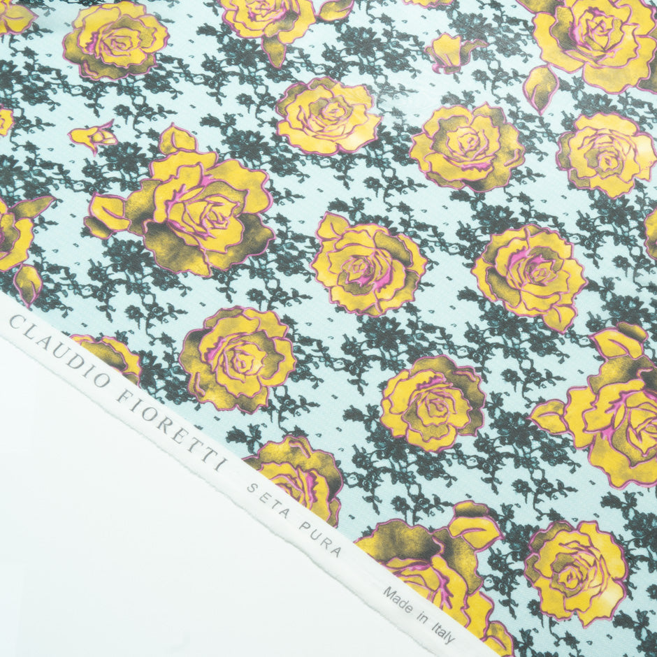 Yellow Rose & Lace Printed Silk Georgette