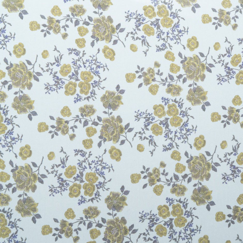 Yellow Floral Printed Pale Blue Silk Chiffon