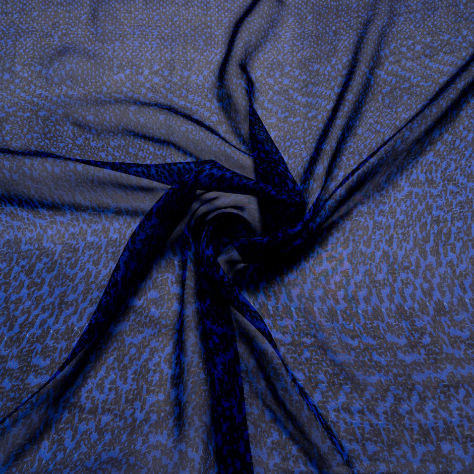 Black & Blue Abstract Snake Printed Silk Chiffon