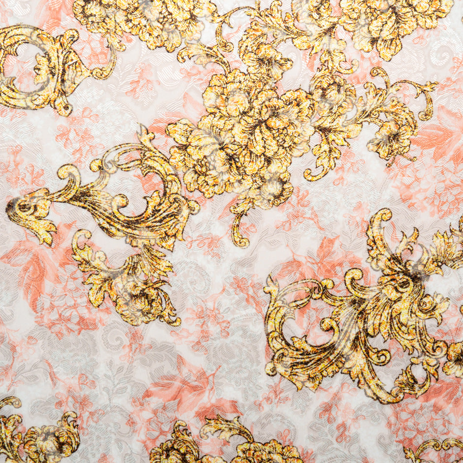 Gold Filigree Grey Printed Devoré Velvet