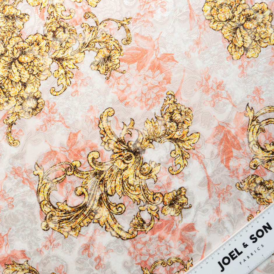 Gold Filigree Grey Printed Devoré Velvet