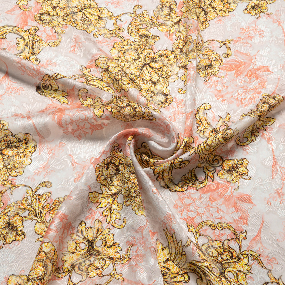 Gold Filigree Grey Printed Devoré Velvet