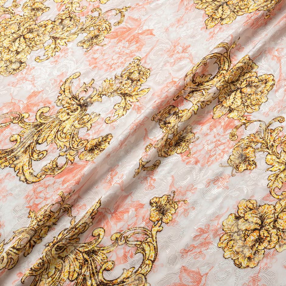 Gold Filigree Grey Printed Devoré Velvet