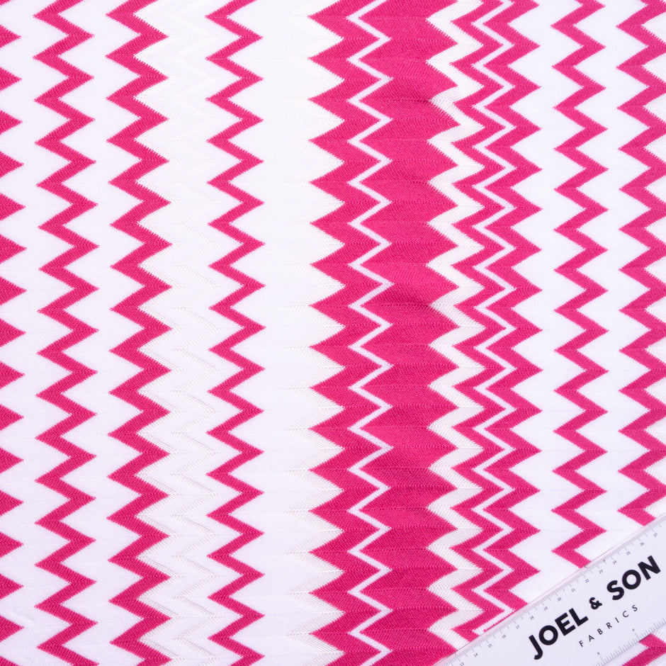 Bright Pink & White Zigzag Poly Knit
