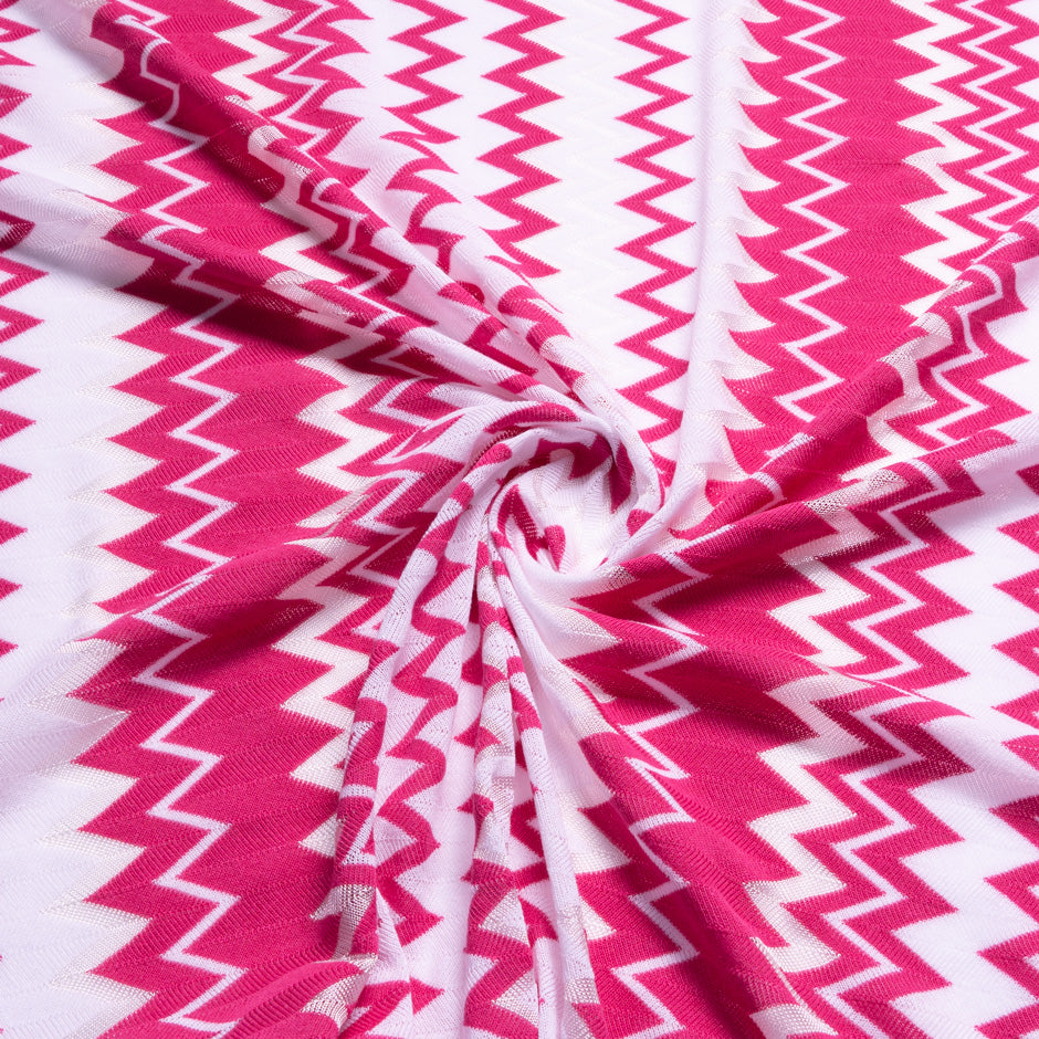 Bright Pink & White Zigzag Poly Knit