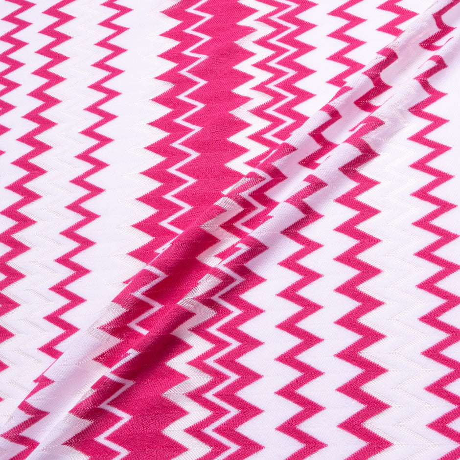 Bright Pink & White Zigzag Poly Knit