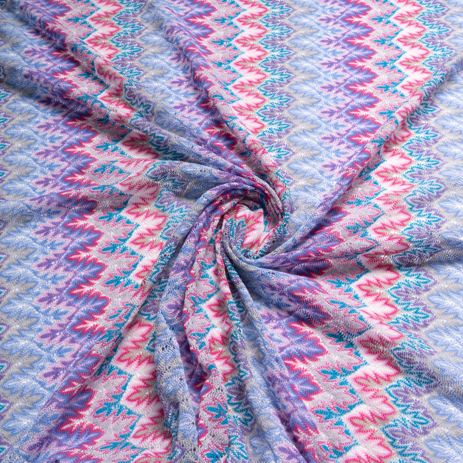 Blue, Purple & Pink Patterned Poly Knit