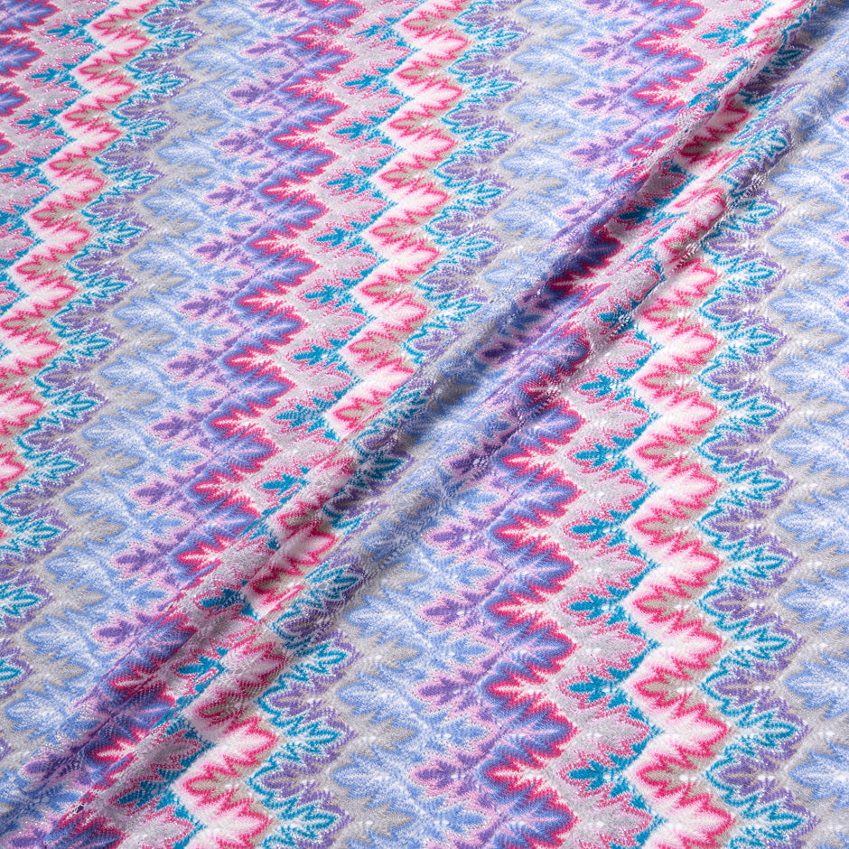 Blue, Purple & Pink Patterned Poly Knit